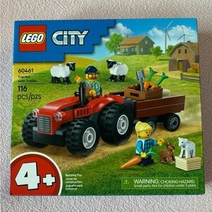 Lego City Red Tractor with Brown Trailer and Mini Figures